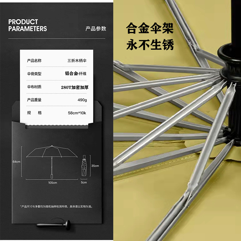 Yirou Banana Under Automatic Light Luxury Wood Handle Three Fold Umbrella Men's Business Large Folding Advertising Gift Umbrella Application Scenario