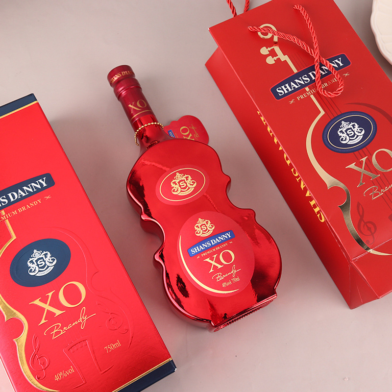 French Imported Wine Plated Red Bottle Violin Style Xo Brandy Gift Box Wholesale Group Purchase Factory Direct Xo details Picture