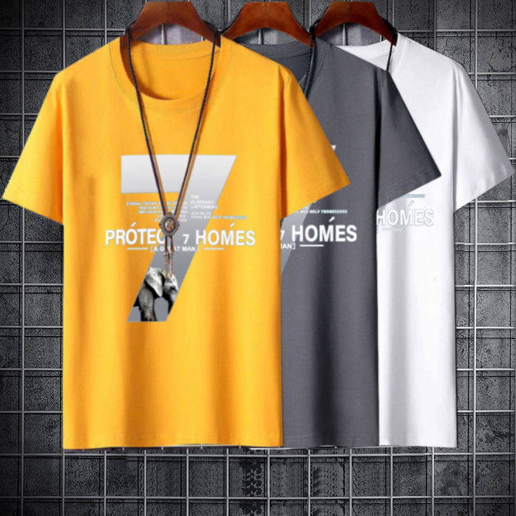 New round-neck Korean-style trendy, slimming and artistic men's short-sleeved T-shirt for summer wear and youth Specification image