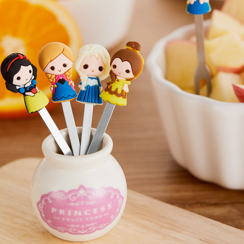 ins princesa fruit fork set cerámica lindo creativo hogar grado alimenticio acero inoxidable bebé fruta horquilla de pastel
