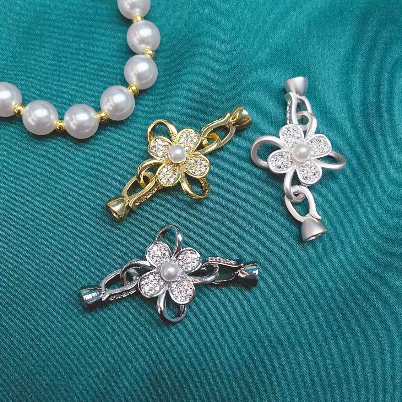 New non-fading pearl necklace clasp with copper plated with real gold, 18K flower micro-inlaid zircon bracelet clasp accessory