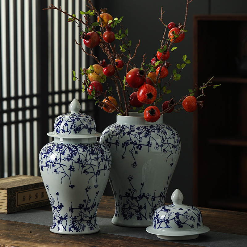 新中式陶瓷将军罐家居饰品摆件陶瓷花瓶镀金轻奢风客厅别墅