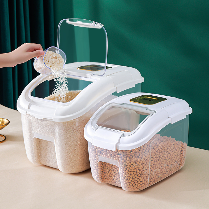 Household large capacity rice bucket insect-proof moisture-proof sealed food storage box Cat food storage box Household storage bucket 01201-8279 full figure