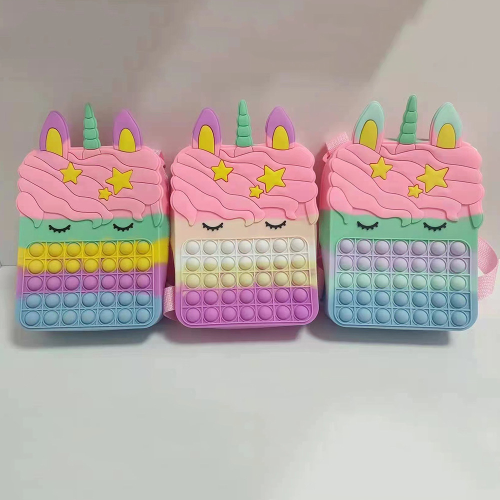 Rat extermination pioneer Unicorn, cute silicone bag, backpack, schoolbag, children's fingertip pressure relief bubble fun press toy