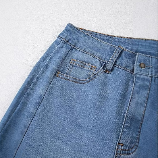 Retro blue women's wide-leg jeans, high-waisted, hip-hugging and slimming elastic denim pants, loose straight-leg denim pants Specification image