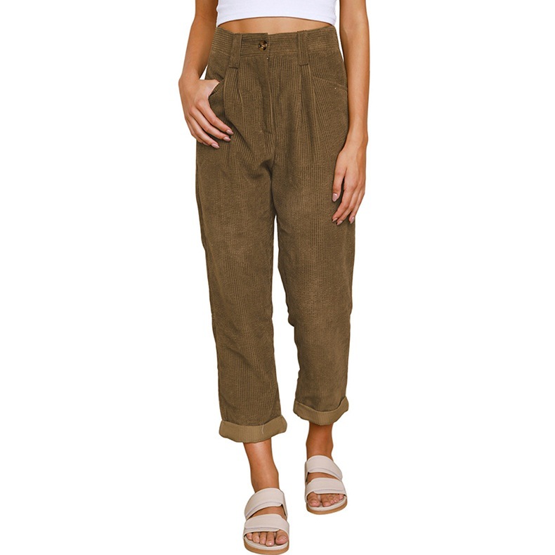 Amazon's new autumn 2023 women's high-waisted casual pants, solid-color corduroy loose straight-leg trousers for women in Europe and America Specification image