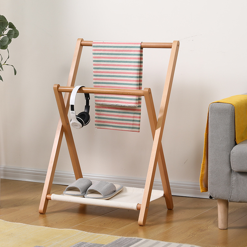 Nordic Solid Wood Floor Clothing Rack Bed Bed Folding Hangers Sleeping Temporary Clothes Storage Rack Wooden Hangers full figure