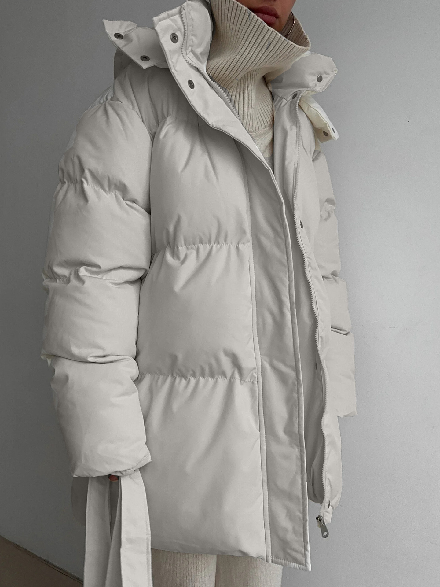 European and American style 2025 casual waist-cinching slimming hooded mid-length bread cotton-padded jacket for women, thickened cotton-padded jacket jacket in brown pic 7