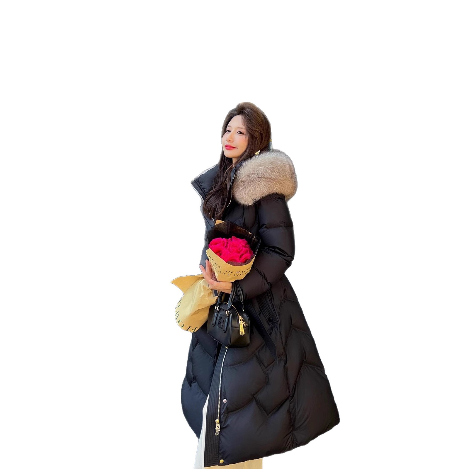 White goose down 2025 new style down jacket for women in winter, mid-length, slimming and form-fitting, fox fur collar, high-end thickened coat Item Picture