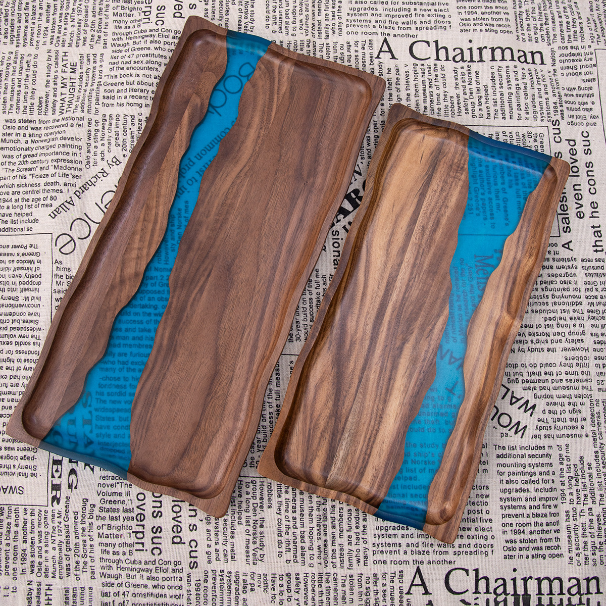 Black walnut wood trays, round customization, acacia wood solid wood, river resin tea trays, pastries, Western food service cutting boards wholesale Application Scenario