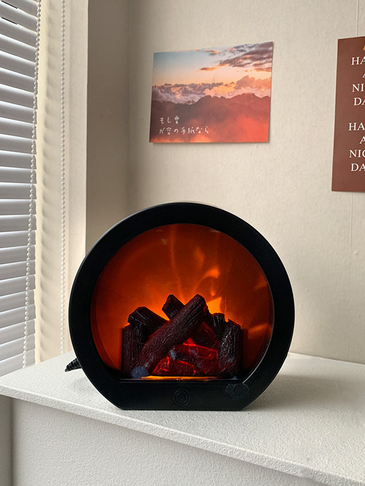 Flame fireplace ambient lighting, room ornaments, creative bedroom bedside decorative table lamp, ins retro night light Application Scenario
