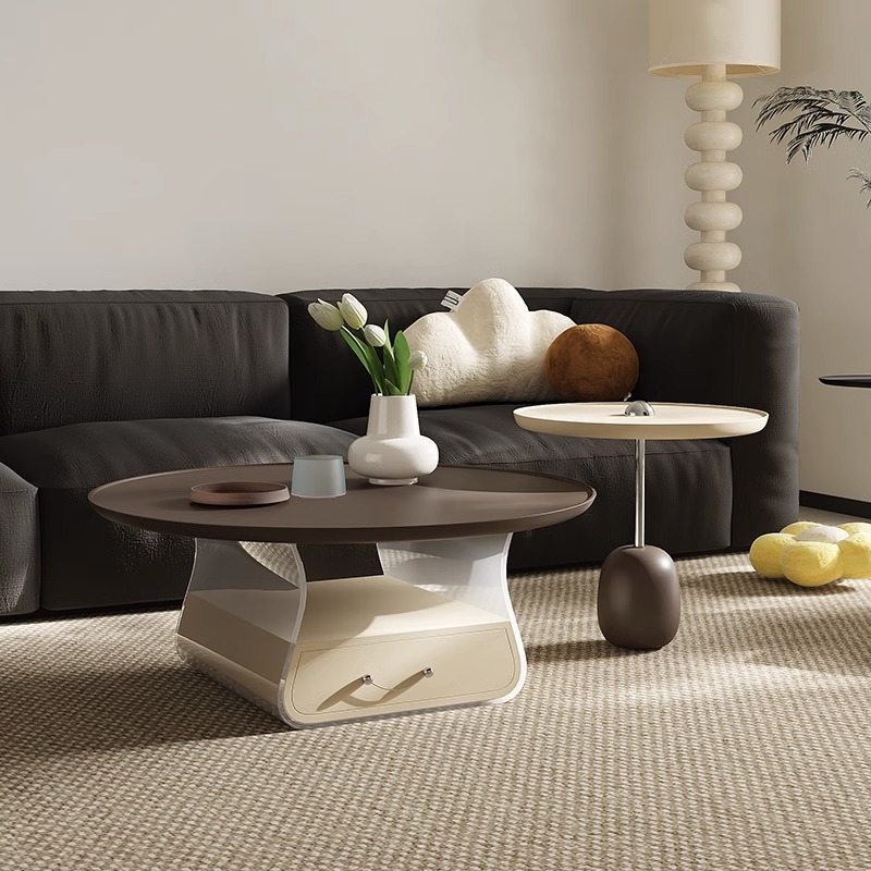 奶油风圆形茶几小户型客厅家用简约现代小红书同款法式亚克力茶几产品图