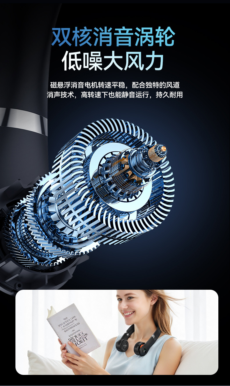 欧美跨境2025新款无叶挂脖风扇懒人静音便携式制冷数显户外小风扇详情10