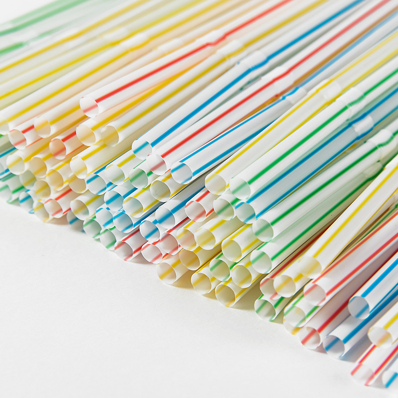Striped Mixed Color Disposable Plastic Bend 5X210mm Milk Tea Restaurant Hot Products Specification drawing