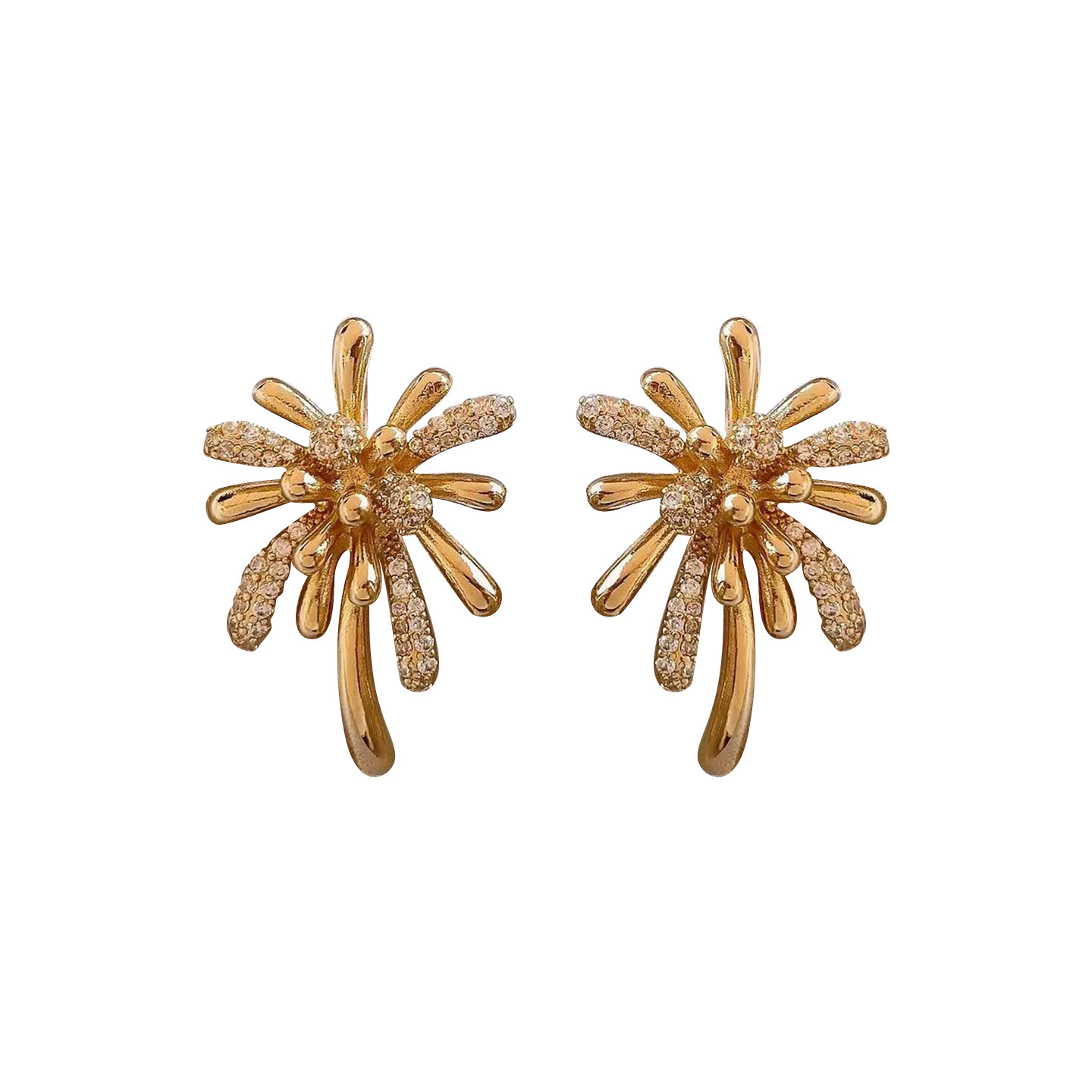S925 Silver Needle Gold Zircon Fireworks Earrings, a unique, high-end, exquisite, light luxury and stunning earring accessory for the New Year Item Picture