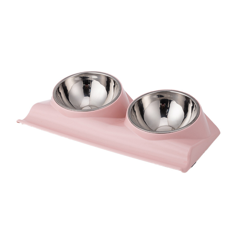 Pet bowl: 15-degree double bowl, light-colored stainless steel double bowl, pet food utensils, cat bowl, dog bowl Application Scenario