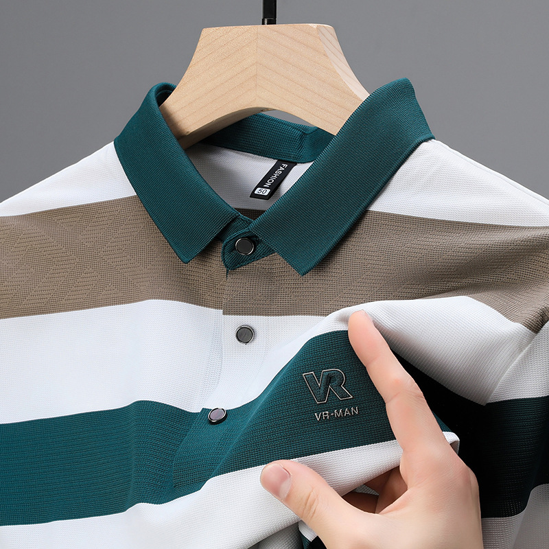 The new summer style of seamless short-sleeved lapel pullover POLO shirt for middle-aged and young men in 2024 is a fashionable and trendy men's wear details Picture