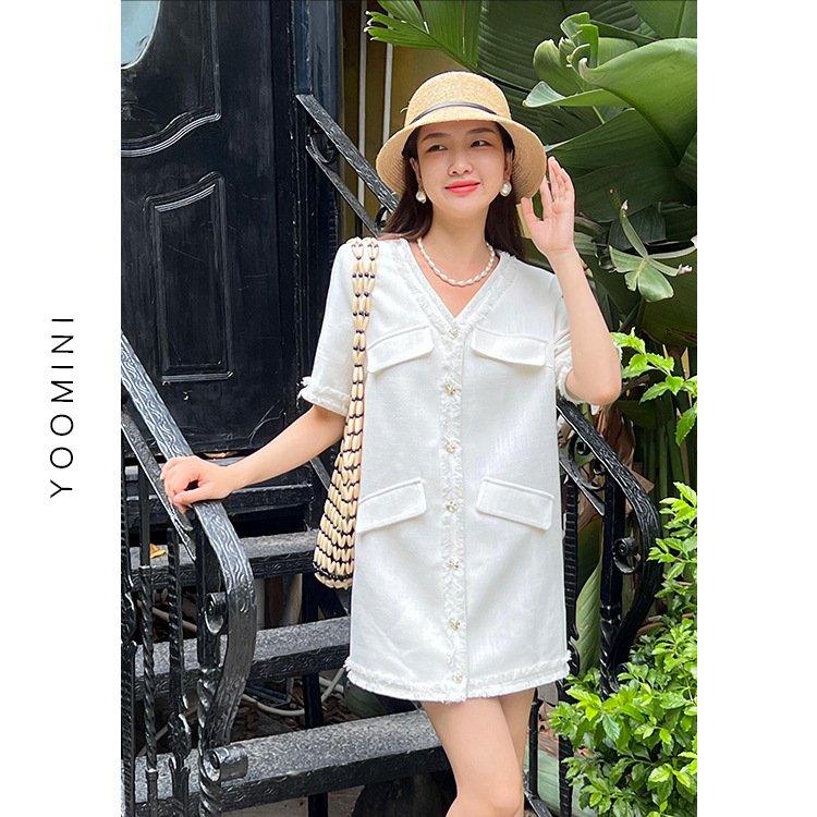 Solid-color suit dress for women, new V-neck chanel-style slimming suit jacket for women Specification image