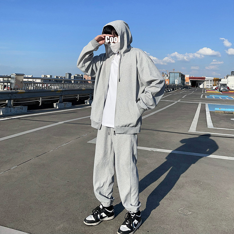 High-end men's spring and autumn new hoodie, large-sized cardigan with zipper, fashionable hoodie set, solid color casual and versatile coat details Picture