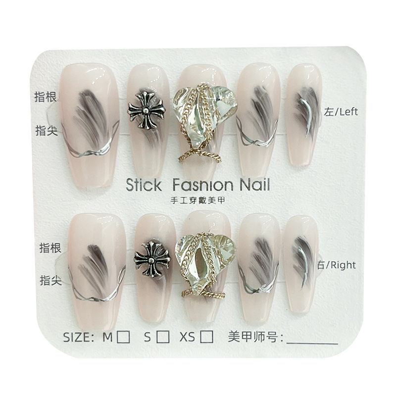 Medium Long Ice Transparent Bakro Heart Pure Hand-Worn Nail Can Salt Can Sweet Temperament Atmosphere Feeling Manicure Fake Nails Item Picture