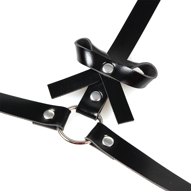 New adult sex products: sm women's leather shorts with bow ties and halter straps, pole dance performance costumes Item Picture