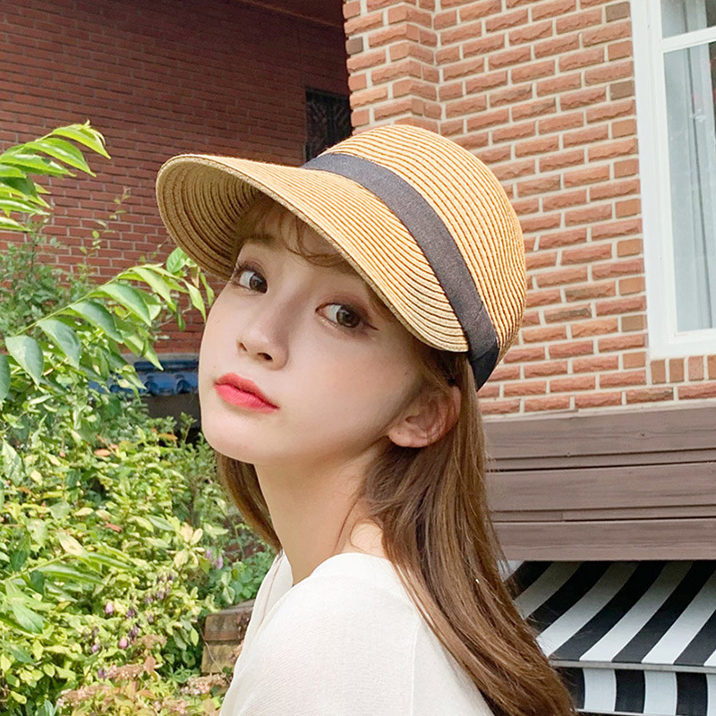 Net red the same elegant straw braided equestrian hat female spring and summer sun protection duck hat holiday beach sunscreen straw hat