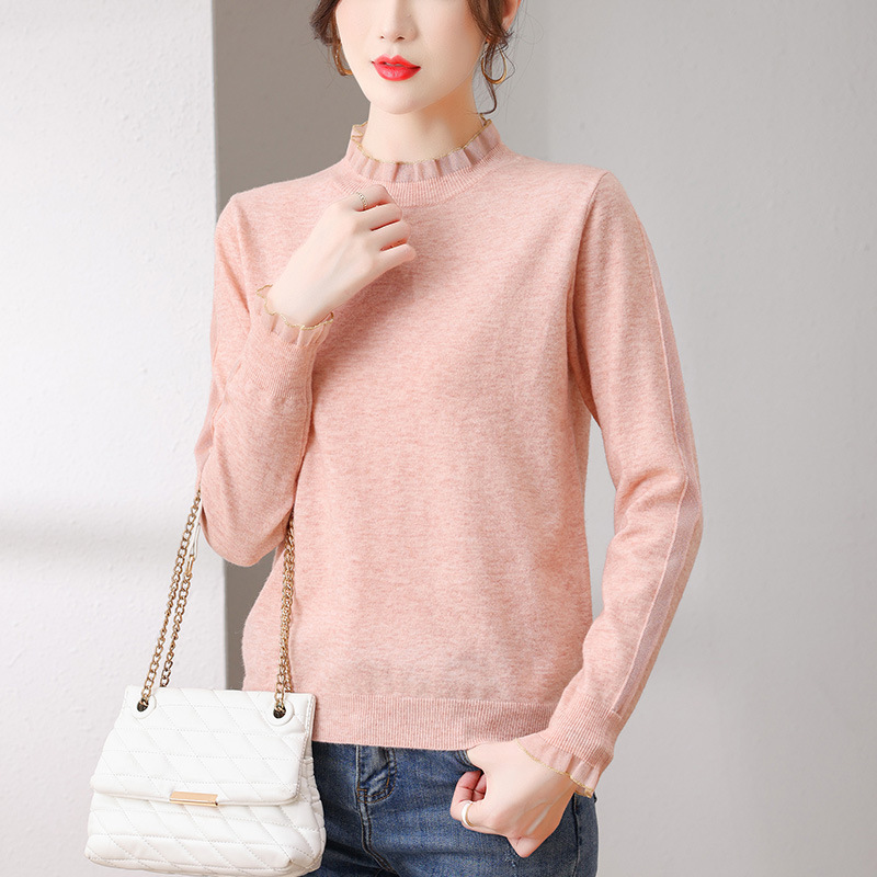 Half Turtleneck Lace Sweater Women's Fall 2022 New Thin Women's Wear With Wool Knit Base Application Scenario