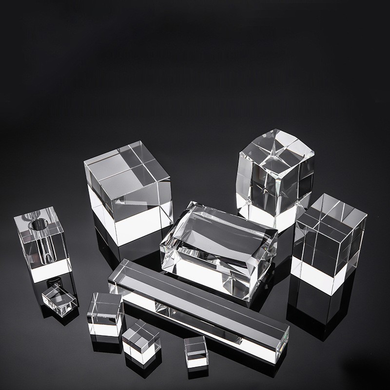 Crystal Trophy Medal K9 Square Cylinder Clear Embryo Logo Custom Cube Cube Shaped Base Carved Inside details Picture