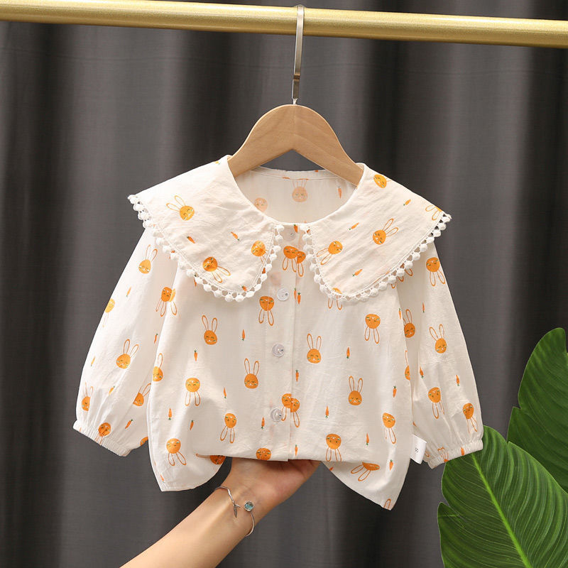 Long-sleeved girls' shirts, 0-1-2-3-4 years old, spring clothes for baby girls, spring and summer base, children's tops, cotton 5 Item Picture