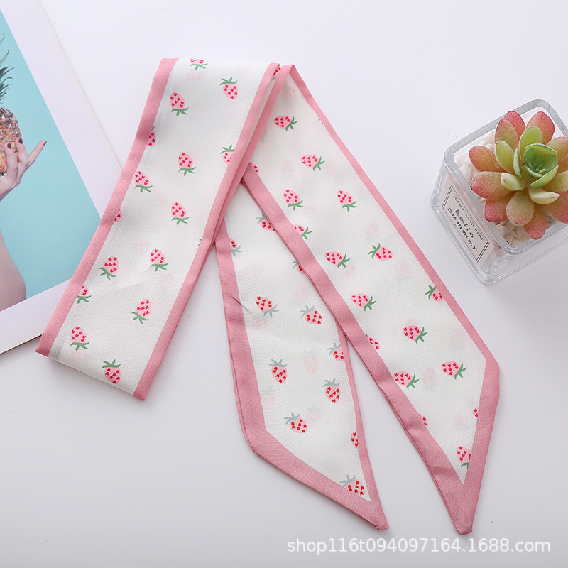 Spring Streamer Print Long Narrow Diagonal Small Silk Scarf Elegant Korean Hair Tie Bag Tie Hair Accessories A Piece Of Hair details Picture