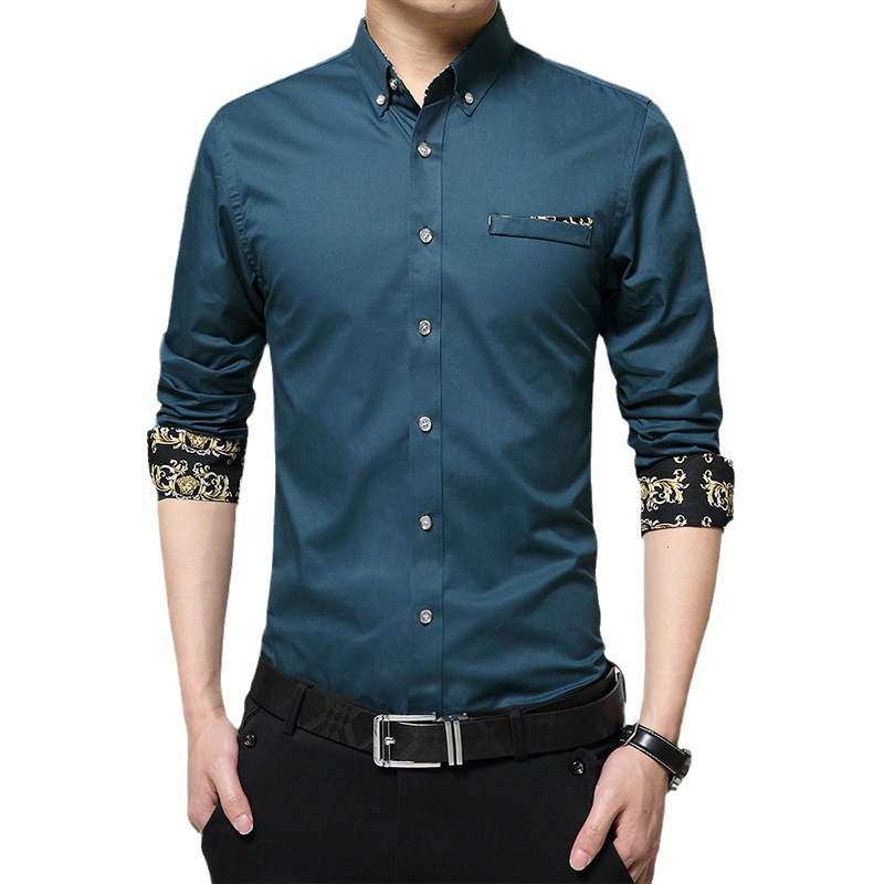 قميص شاب يرتدي قميصا قطنية من الطراز الكوري من الربيع 2024. Item Picture