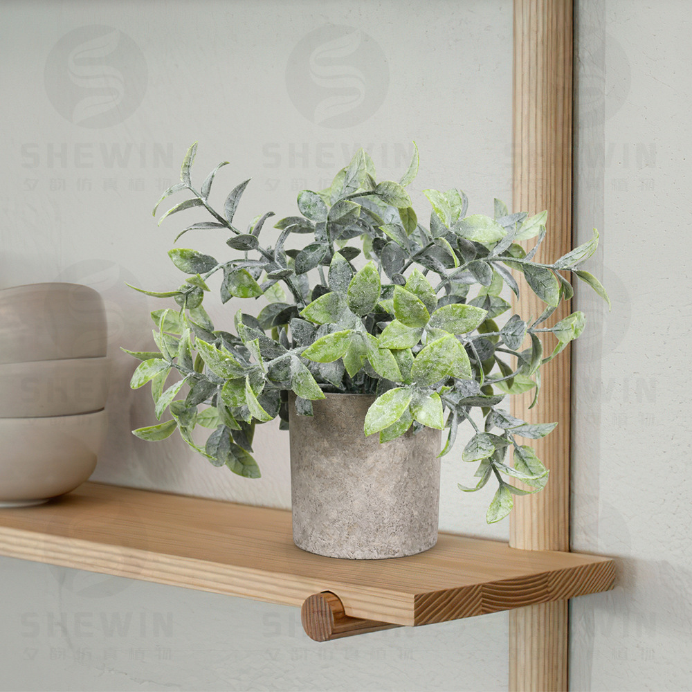 Xi Yun artificial potted Plant desktop cylindrical pulp pot frost-covered large tea leaves Green plant bonsai Cross-border artificial plant