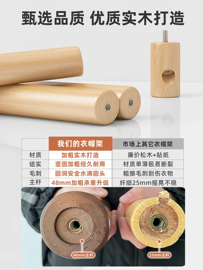 Solid Wood Coat Hanger Floor Coat And Hat Rack Bedroom Household Coat Hanger Simple Vertical Hanging Rod Net Red Indoor Hanging Bag Often