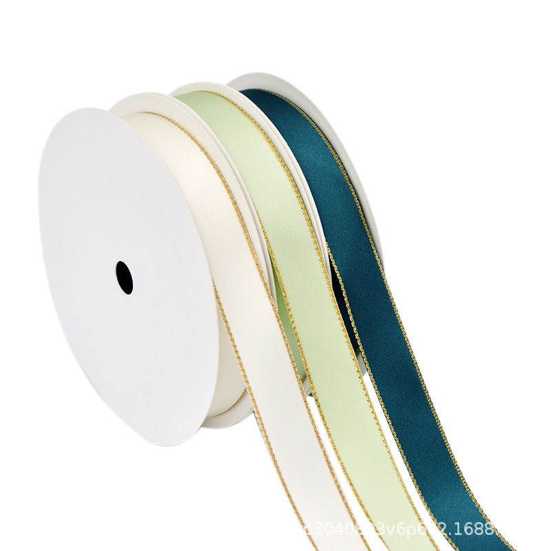 2.2 Gold edge double-sided ribbon gift box, flower cake packaging, decoration, diy materials, woven ribbon, satin ribbon, colorful ribbon wholesale Item Picture