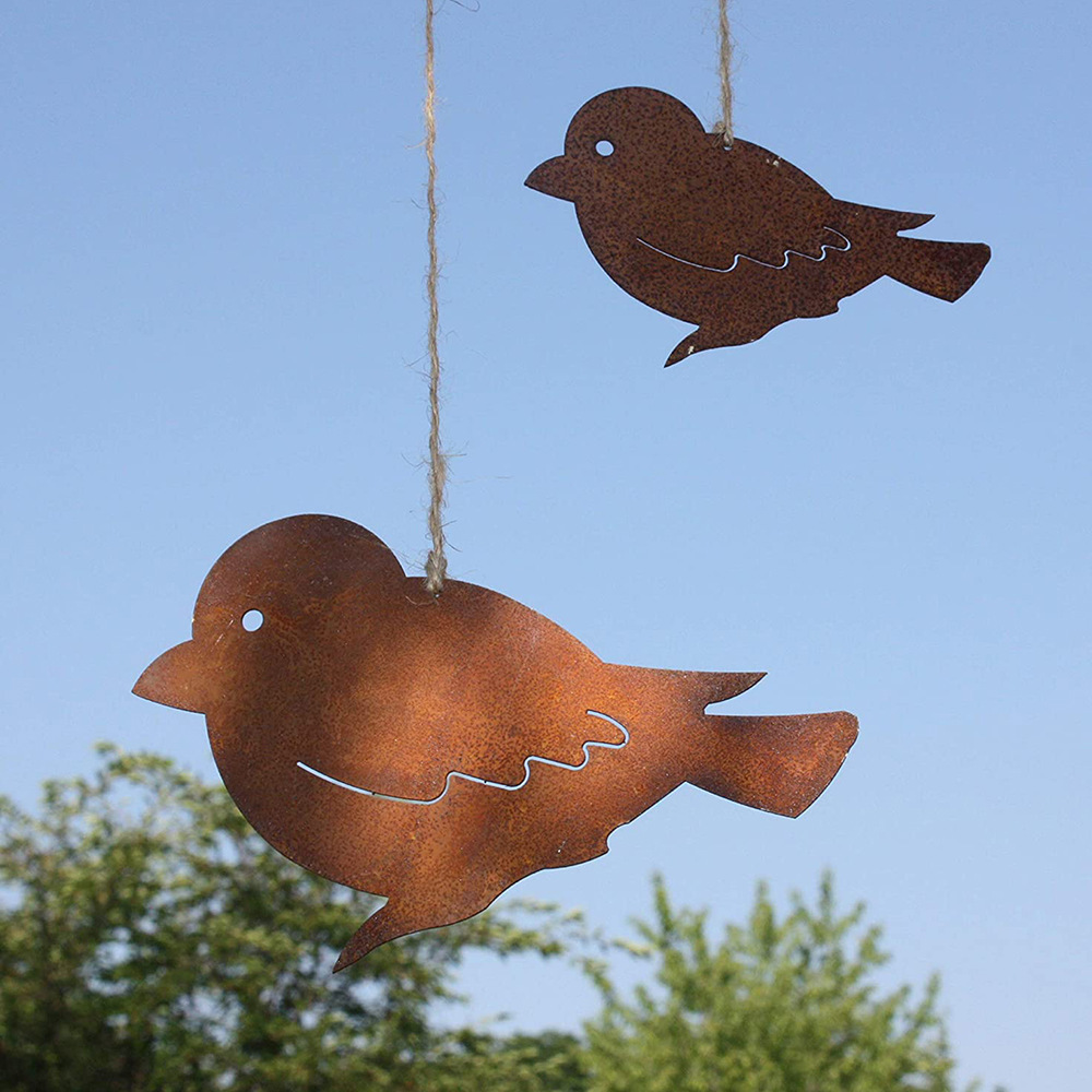 跨境Rust bird生锈金属两只小鸟悬挂装饰 春天花园吊饰铁艺工艺品详情图1