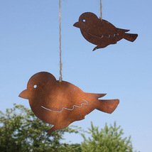 跨境Rust bird生锈金属两只小鸟悬挂装饰 春天花园吊饰铁艺工艺品