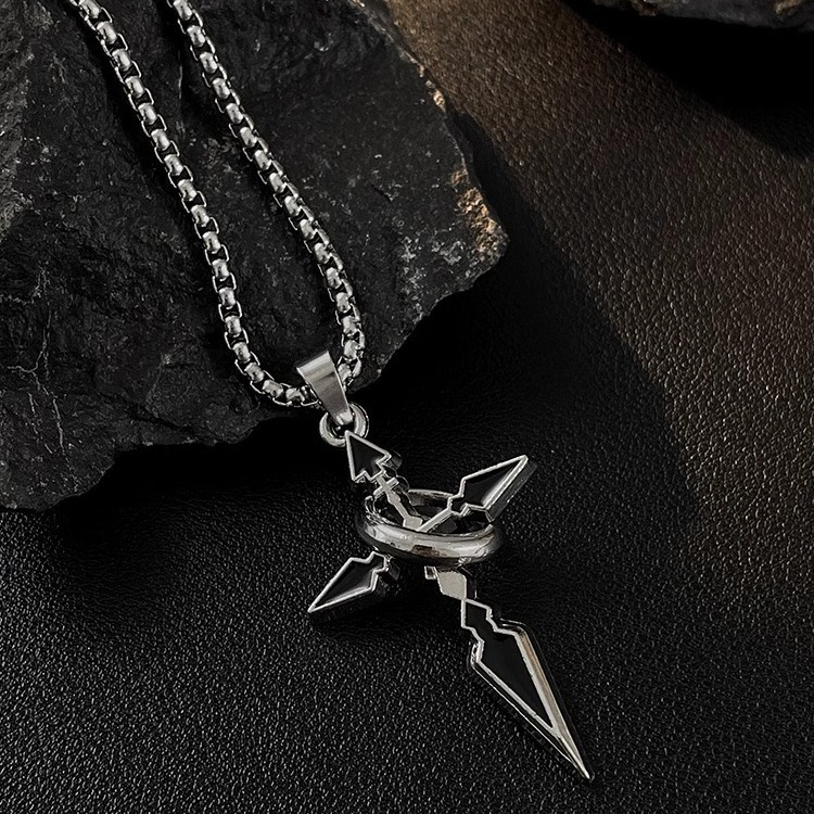 Black cross-shaped titanium steel necklace, men's fashionable sweater chain, niche high-end accessory, women's best-selling accessory in Yiwu