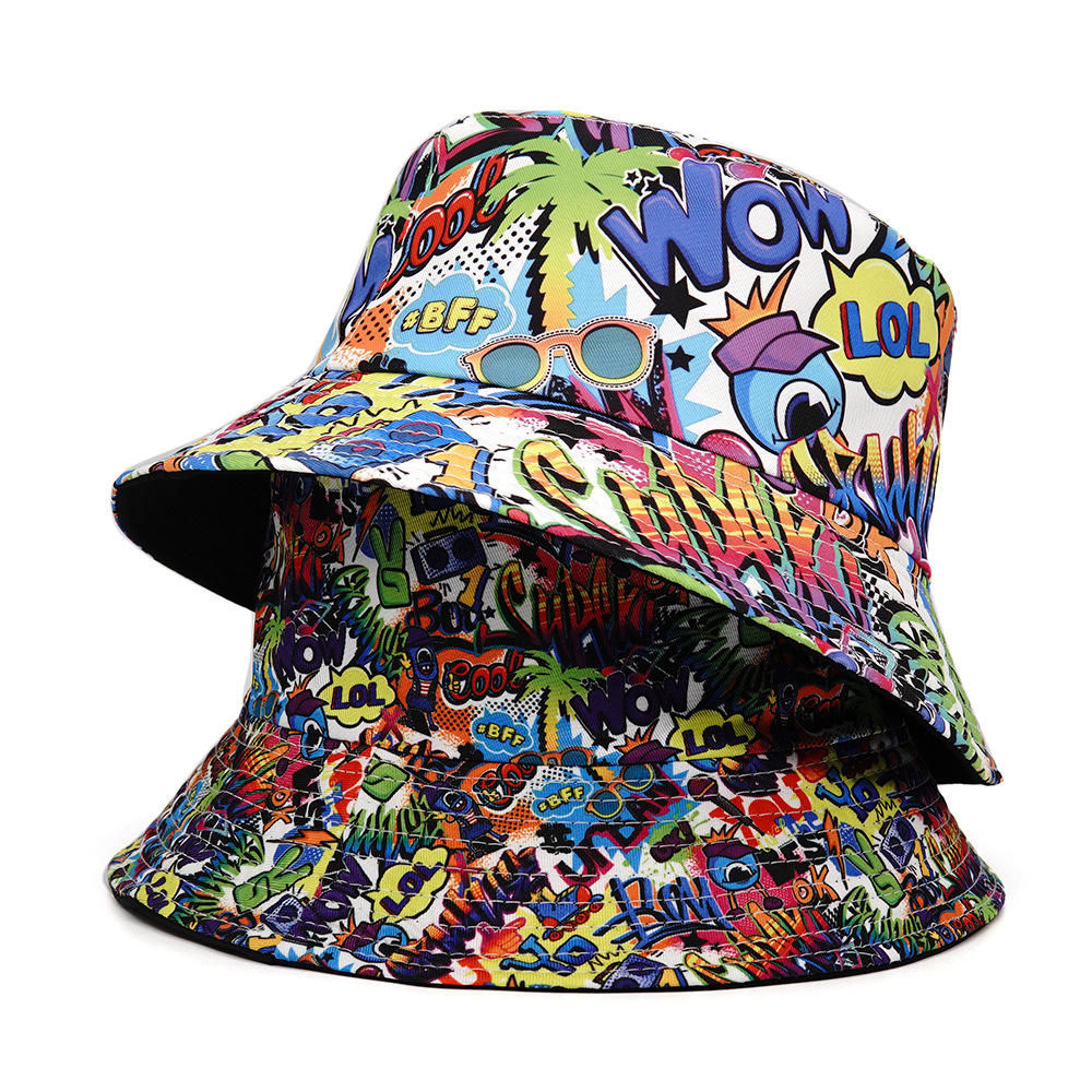 Europe And The United States New Graffiti Letter Fisherman Hat Creative Visor Hat Women's Spring Summer Outdoor Sunscreen Male Foldable Basin Hat