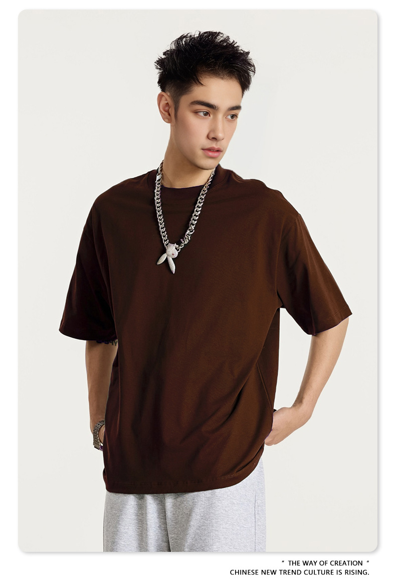 2025夏季欧美潮牌高品质正肩纯色短袖T恤男潮定 制logo团建工作服详情21