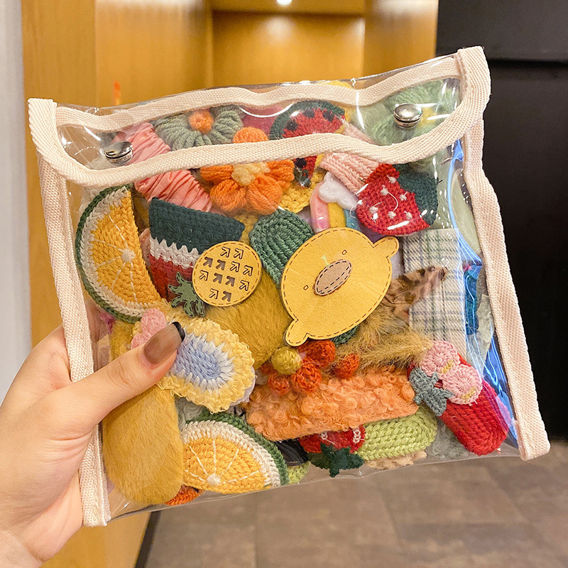 秋冬新款毛绒发夹可爱日系发卡手工编织毛线bb夹韩式少女边夹头饰
