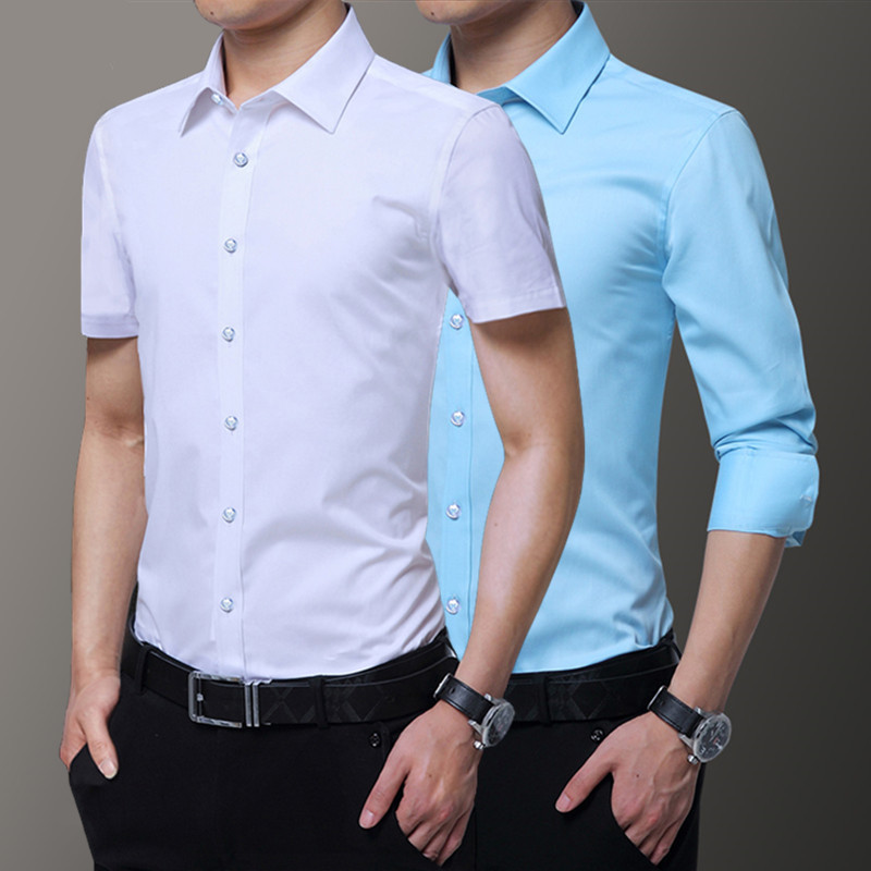Men's shirts, slim-fit, no-iron, professional and business formal wear, trendy base layer shirts for spring and summer, long and short sleeves, men's shirts