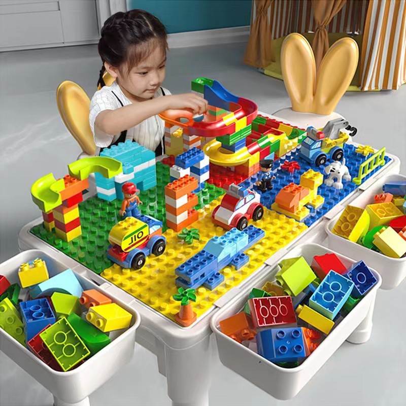Multi-functional large-sized assembly educational toy for babies and boys aged 3-6, compatible with Lego large-sized children's building blocks table details Picture