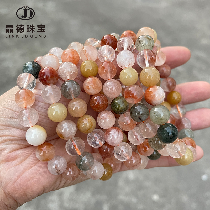 晶德珠宝 3A天然红兔毛水晶手串女时尚简约多宝发晶圆珠手链批发