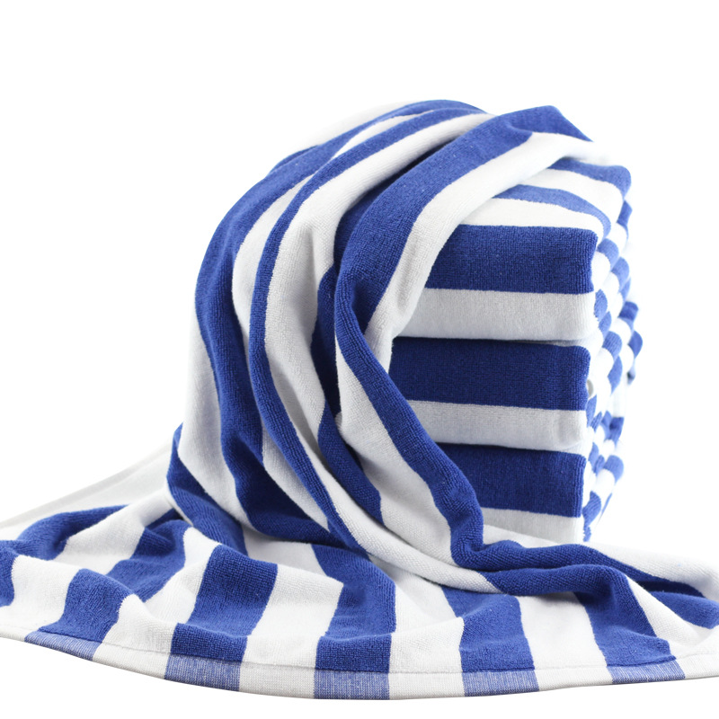 Cotton Yarn-Dyed Jacquard Beach Towel Custom 75*152 Blue And White Striped Swimming Towel Foreign Trade Gift Bath Towel