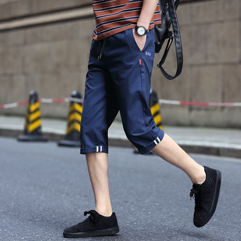 Pure cotton capri pants for men's summer new Korean-style casual mid-length pants for men, trendy beach loose straight-leg men's shorts Specification image