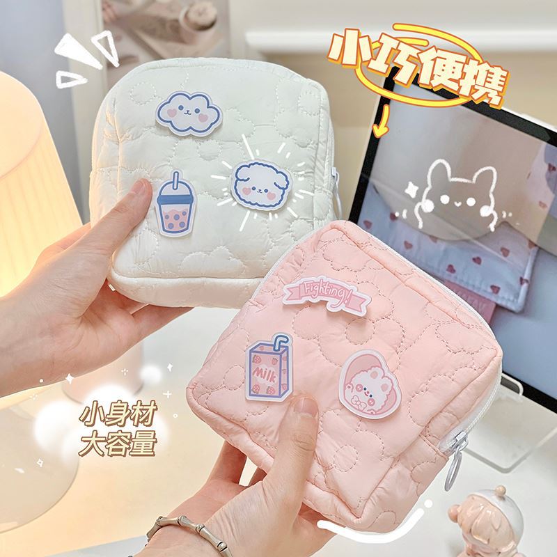 Cute Month Bag Simple Girls Portable Travel Cosmetics Storage Bag Menstrual Towel Sanitary Napkin Bag Makeup Hong