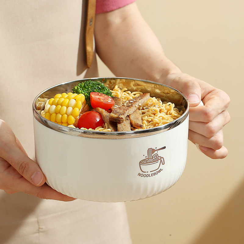 Creative Bear 304 stainless steel instant noodle bowl with lid, student dormitory round lunch box with handle, insulated lunch box Specification image