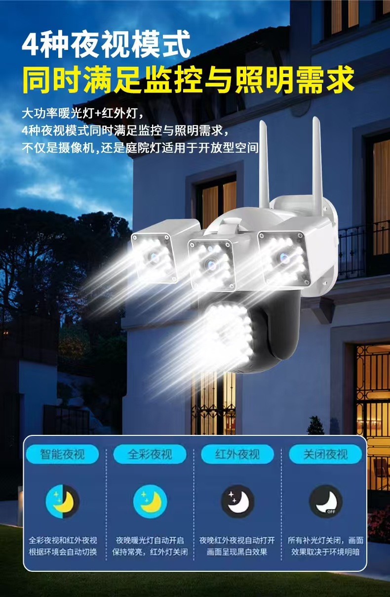 Four-lens outdoor waterproof 360-degree wide-angle camera, intelligent human shape detection monitoring orchard anti-theft camera pic 2
