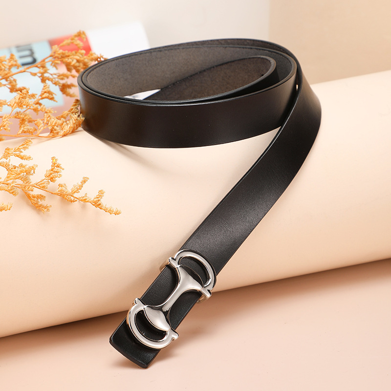 Women's antique genuine leather smooth buckle retro fashion belt, versatile decorative jeans, high-end belt for ladies Specification image