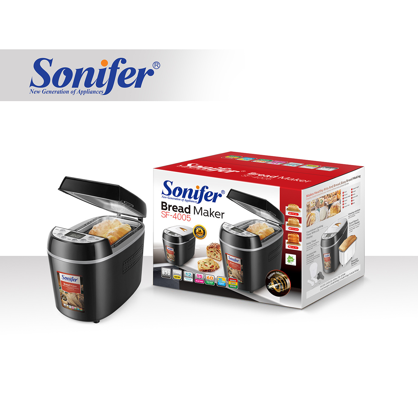 Sonifer 全自动家用烘焙蒸烤面包机 SF-4005